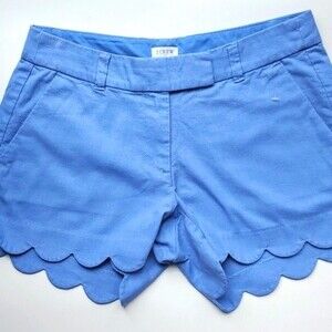 J. CREW SCALLOP HEM LINEN COTTON SHORT SHORTS BLUE SZ 4, 3.75" INSEAM